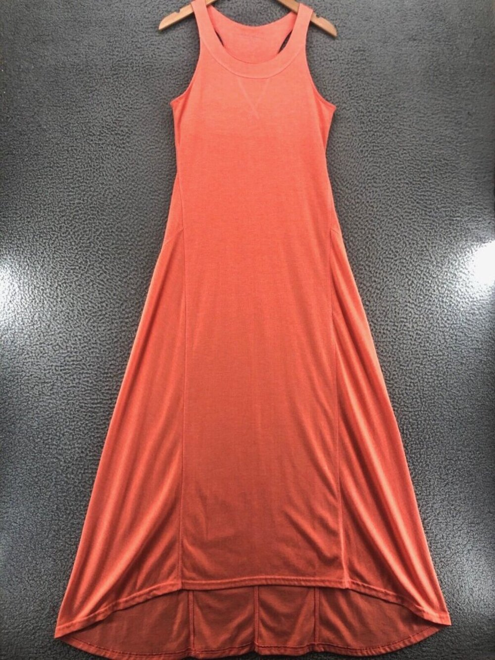 Eddie Bauer Dress Womens Small Coral Maxi Tank Tee Flared Racerback Stretch Knit